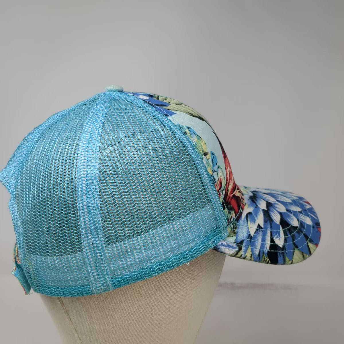 C.C Baseball Cap Blue One Size Mesh Back Strapback Floral Flower Print Hat