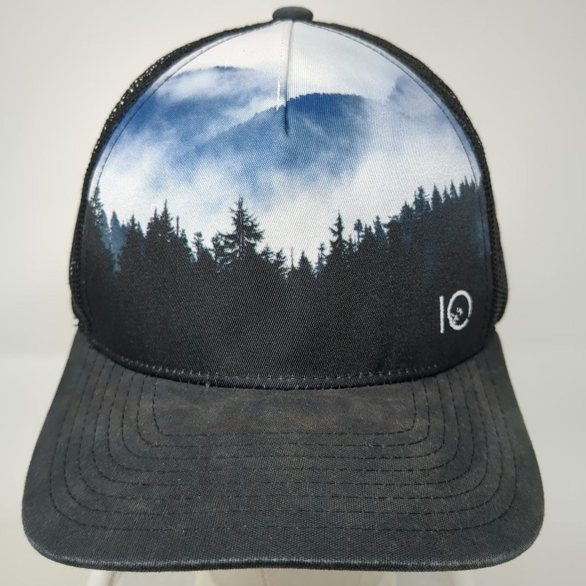 tentree Trucker Hat Black One Size Mesh Forest Landscape Graphic Snapback Hat