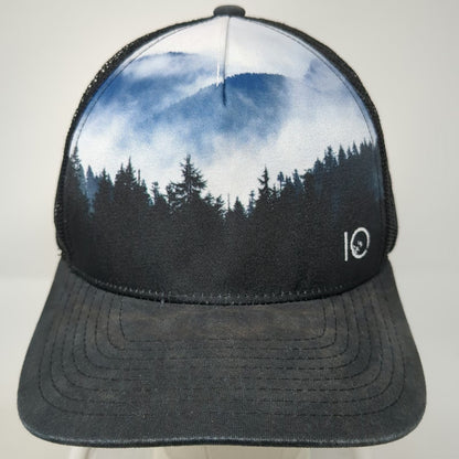 tentree Trucker Hat Black One Size Mesh Forest Landscape Graphic Snapback Hat
