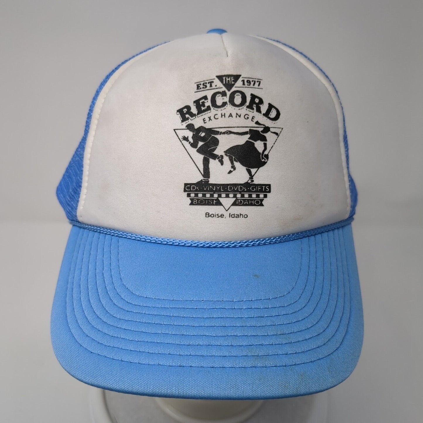 Est 1977 The Record Exchange CDs Vinyl DVDs Gift Boise Idaho Trucker Hat Blue OS