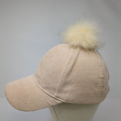 Unbranded Slideback Hat Brown One Size Adjustable Winter Faux Fur Pompom Blank