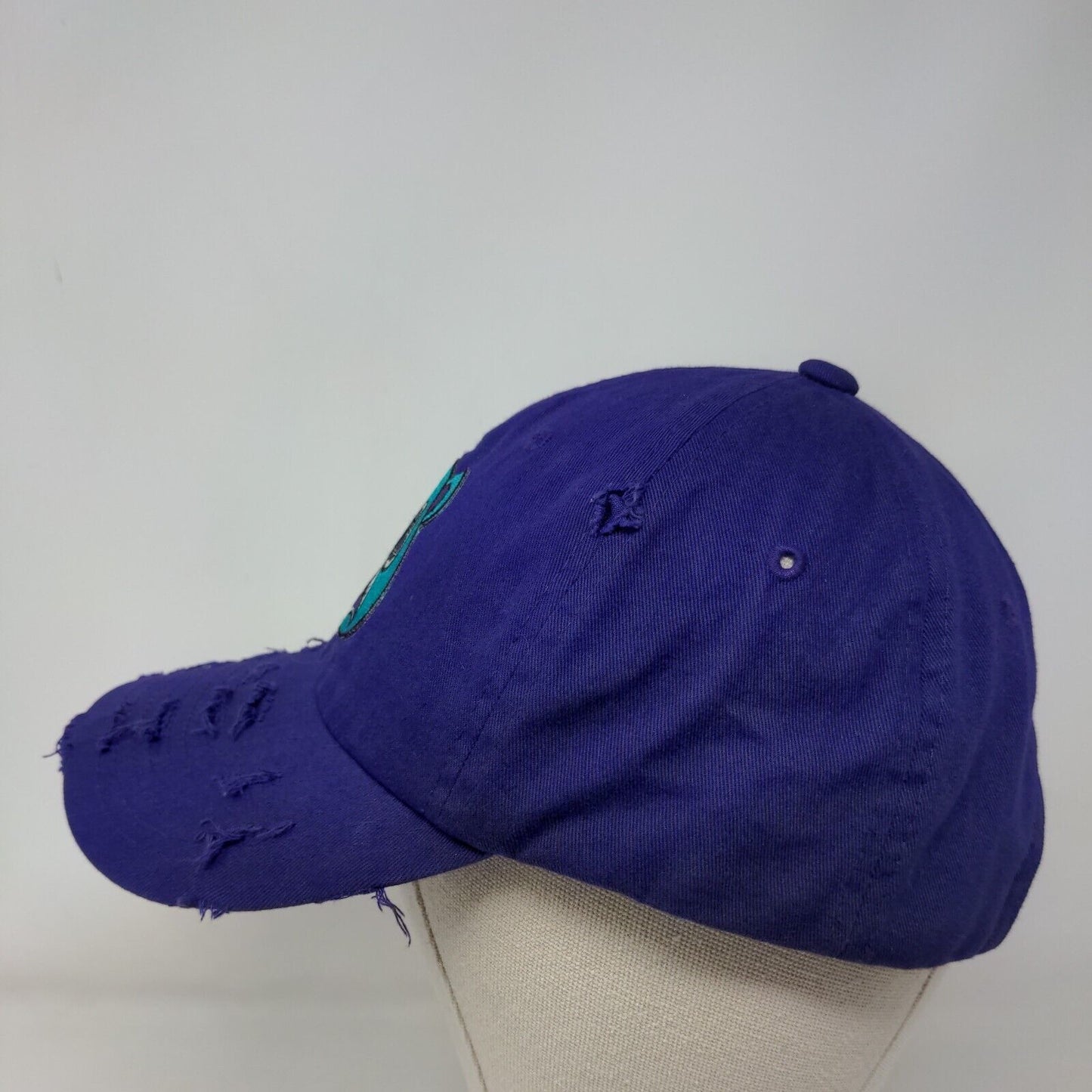 Baws Angry Crazy Blue Bear Slideback Hat Purple OSFA Embroidered Distressed