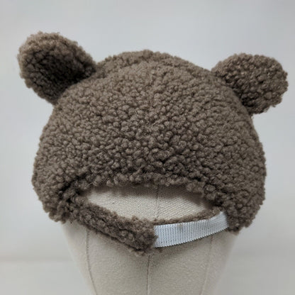 Bear Ears Strapback Hat Brown One Size Adjustable Autumn Winter Sherpa Blank