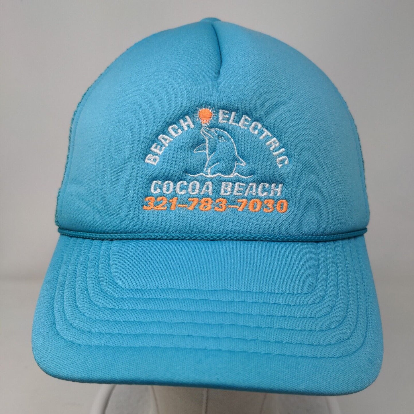 Beach Electric Cocoa Beach Snapback Trucker Hat Blue Teal One Size Mesh Back