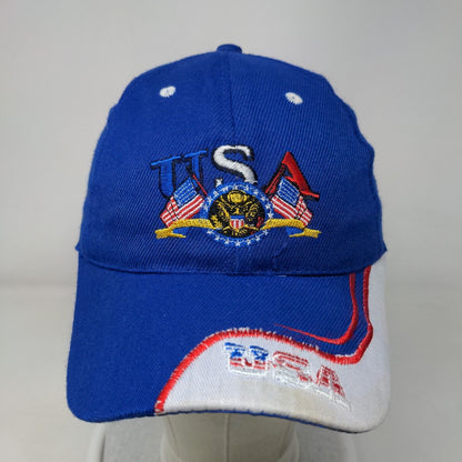 USA Strapback Hat Blue One Size Adjustable Embroidered Vent Holes