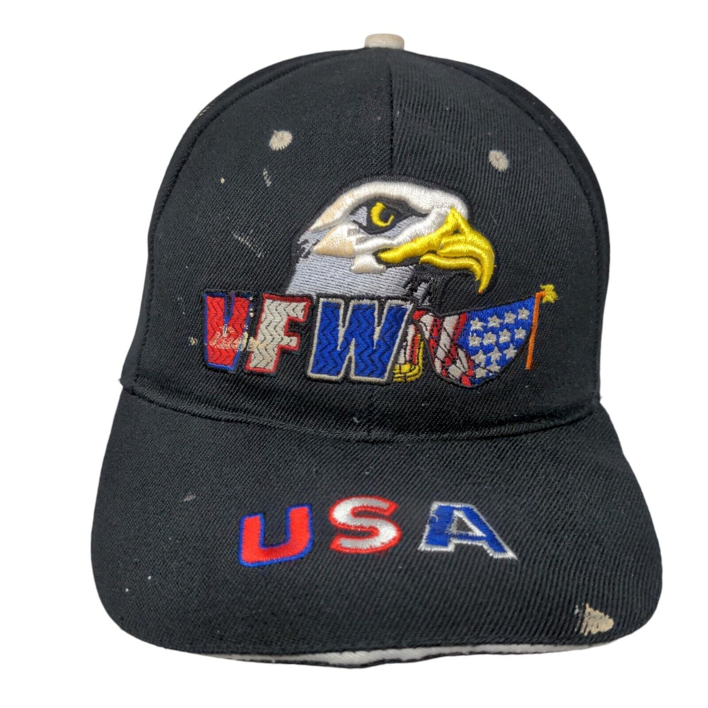 VFW USA Eagle Strapback Hat Black One Size Embroidered Vent Holes