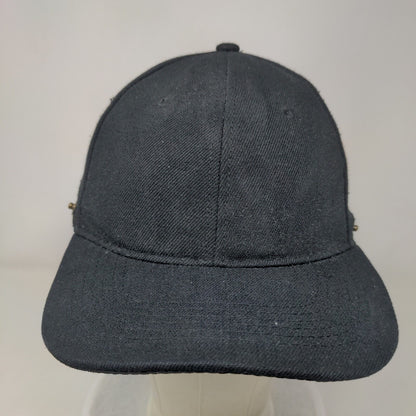 Unbranded Strapback Hat Black One Size Vent Holes 6 Panel Blank Solid
