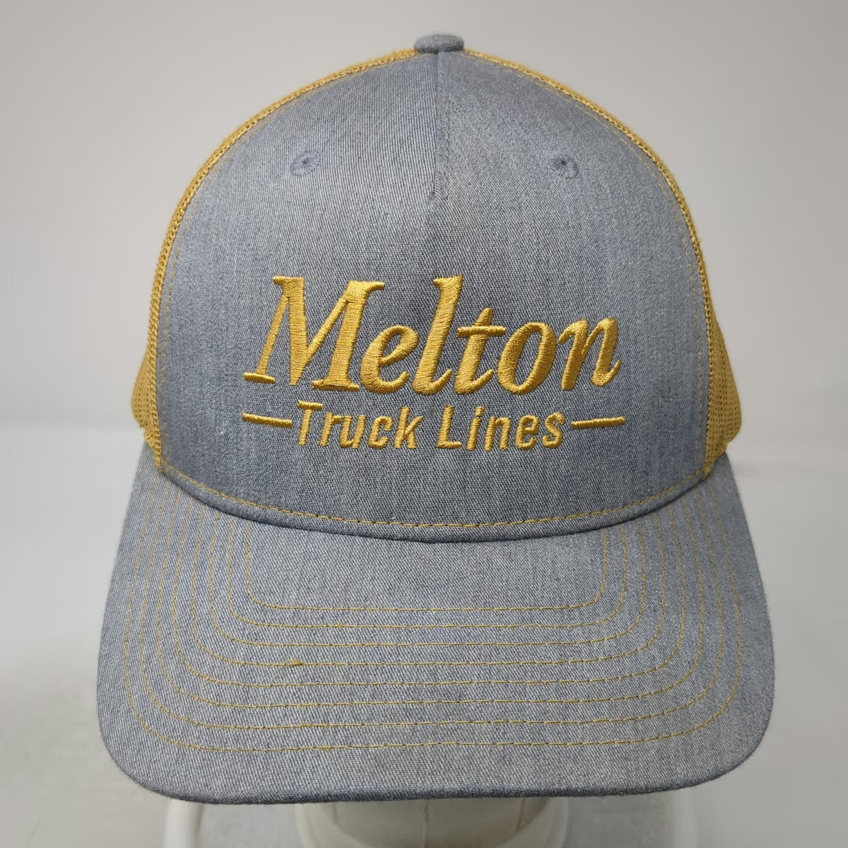 Richardson Trucker Hat Blue Gold One Size Melton Truck Lines Mesh Snapback