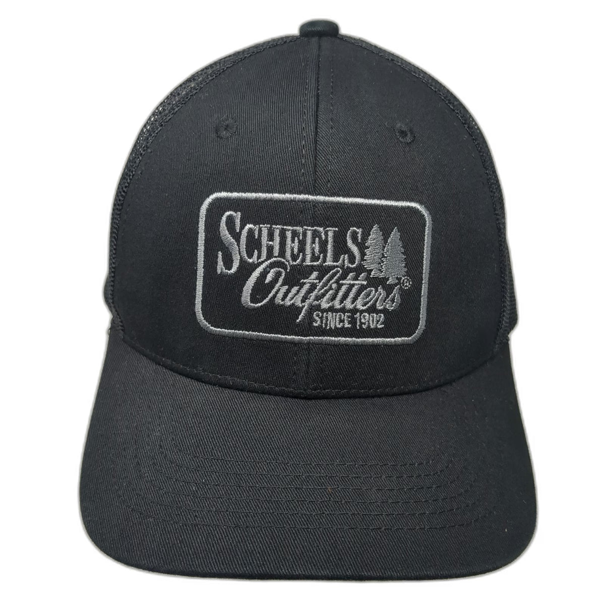 Outdoor Cap Trucker Hat Black One Size Snapback Mesh Scheels Outfitters Patch