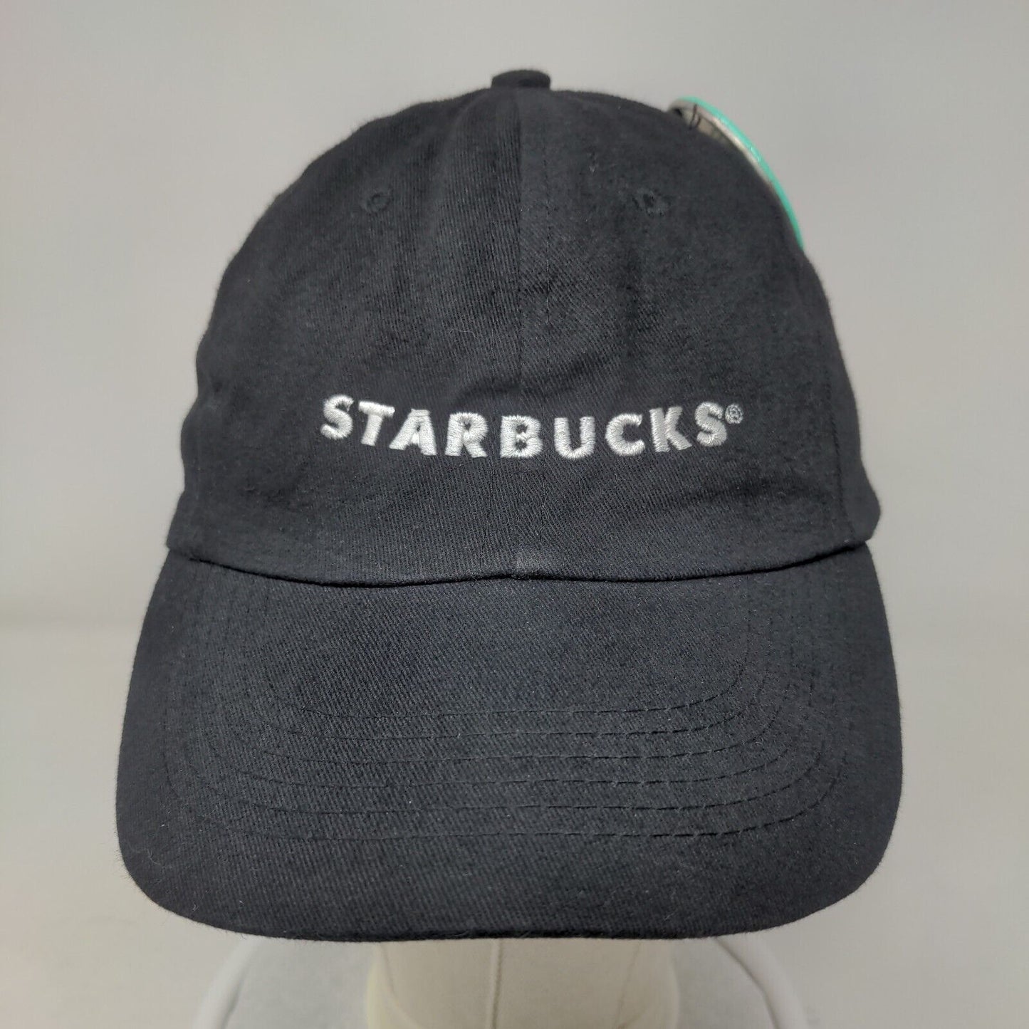Starbucks Strapback Hat Black OS Adjustable Embroidered Vented Holes 6 Panel