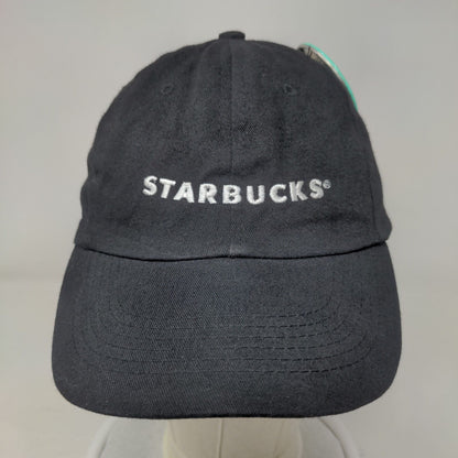 Starbucks Strapback Hat Black OS Adjustable Embroidered Vented Holes 6 Panel