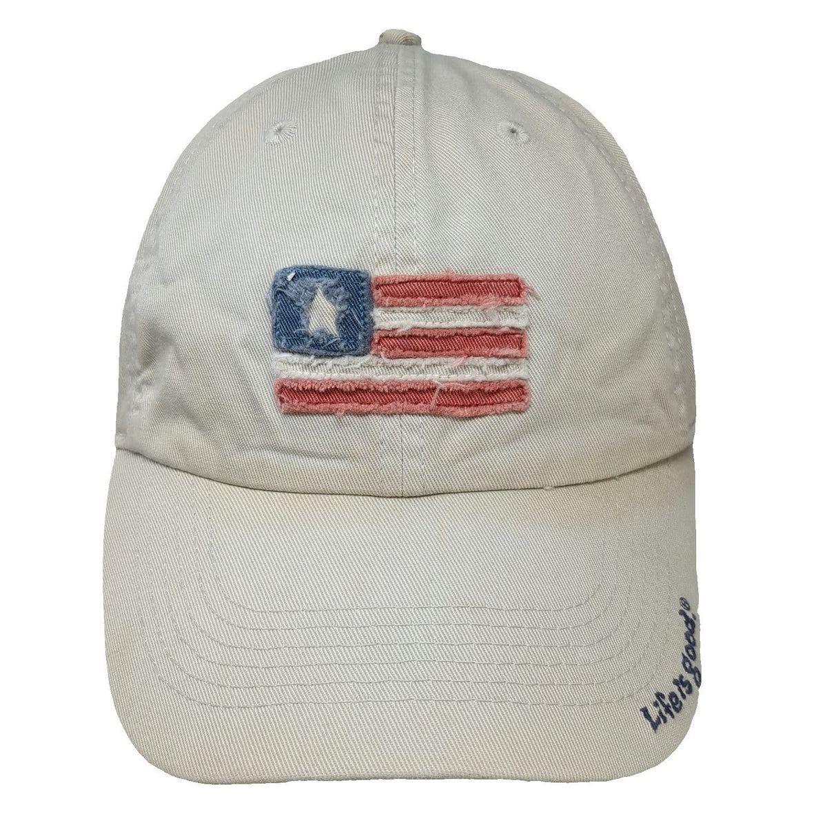 Life is good Baseball Cap Hat Beige Blue Red White One Size Graphic Flag Patch