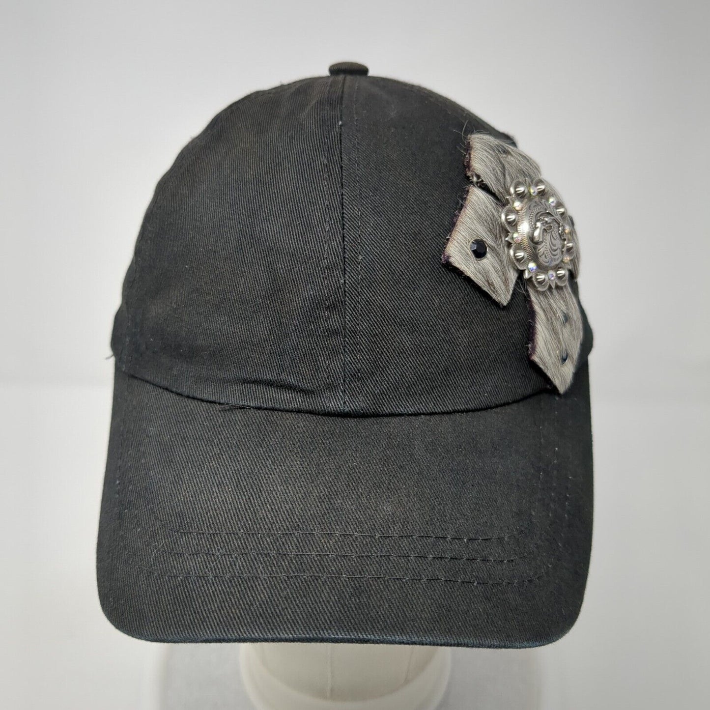 Crucifix Cross Slideback Hat Black One Size Adjustable Embellished Rhinestone