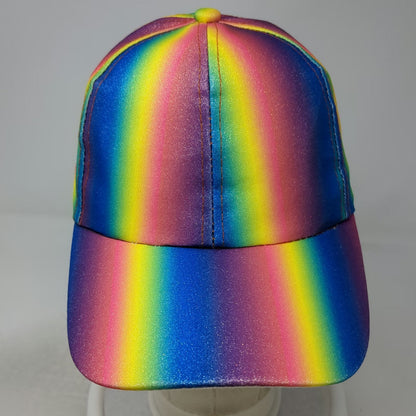 Blue Rainbow Glitter Sparkle Snapback Hat One Size Shiny Colorful 6 Panel