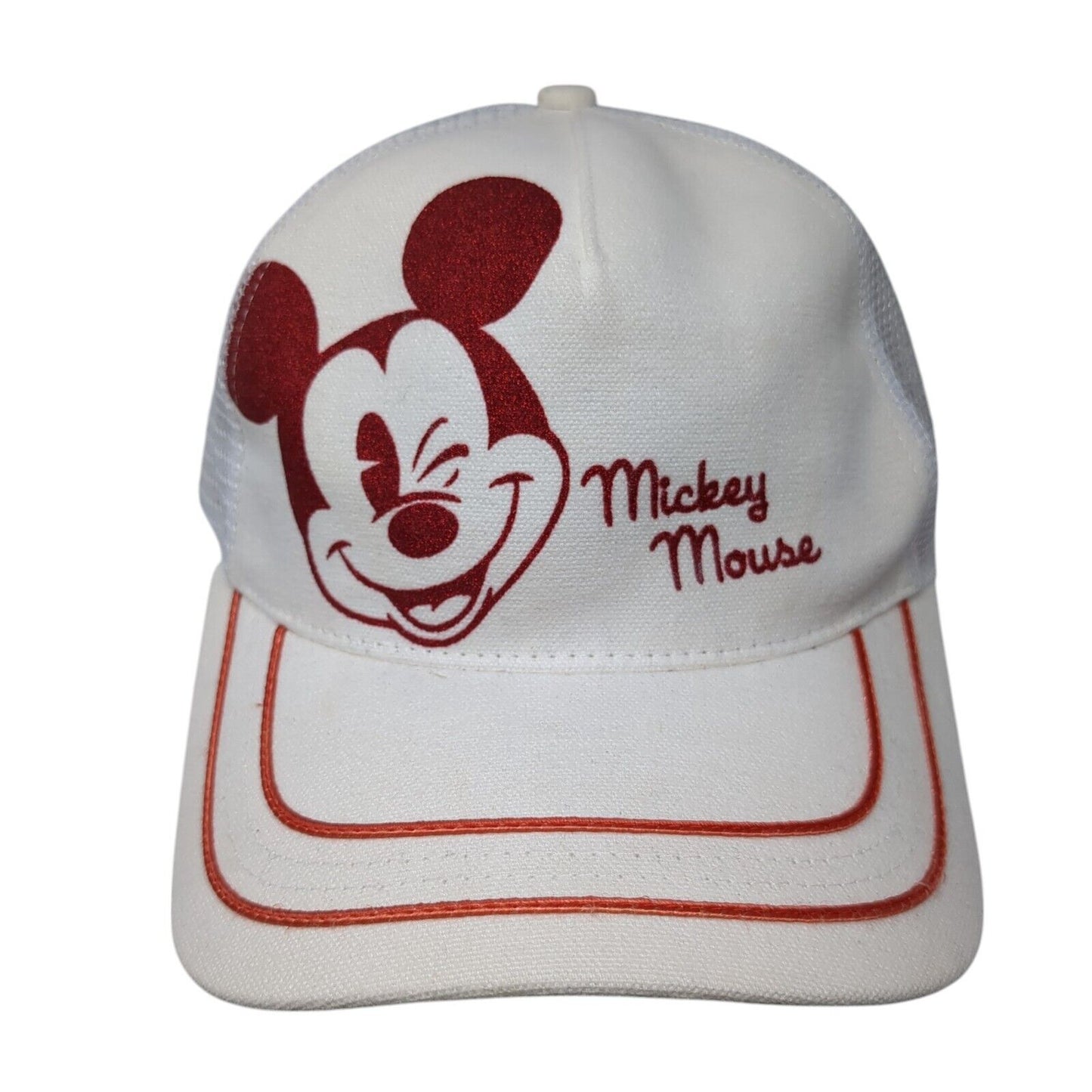 Mickey Mouse Snapback Trucker Hat White One Size Adjustable Mesh Back Disney