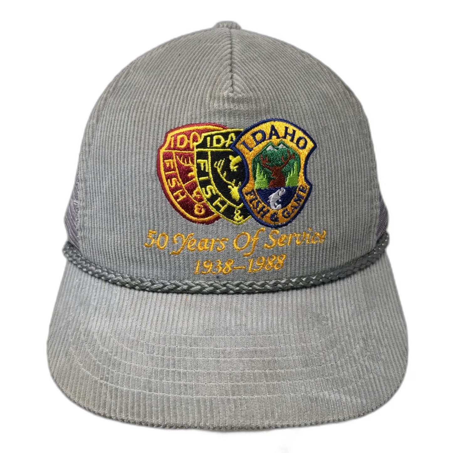 Trucker Gray Hat One Size Idaho Fish Game Vintrage 1988 Corduroy Mesh