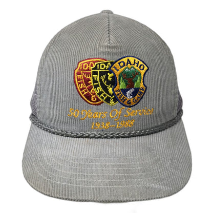 Trucker Gray Hat One Size Idaho Fish Game Vintrage 1988 Corduroy Mesh