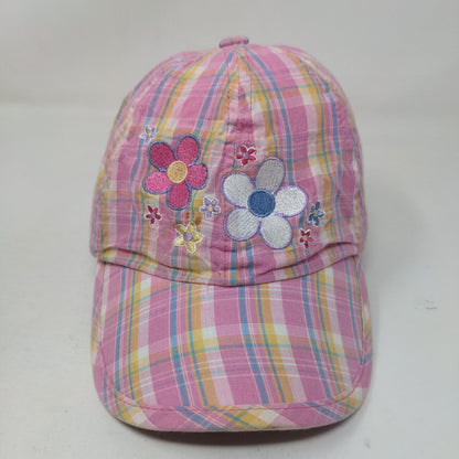 Flowers Toddler Strapback Hat One Size Adjustable Embroidered Plaid Cotton