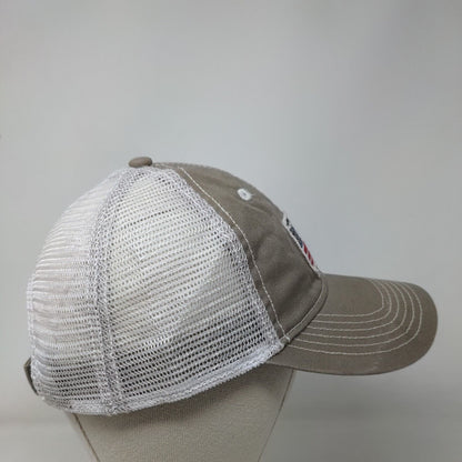 American Flag Strapback Trucker Hat Tan One Size Embroidered Patriotic Mesh Back