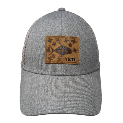Yeti Fish Leather Patch Snapback Trucker Hat Gray One Size Mesh Back