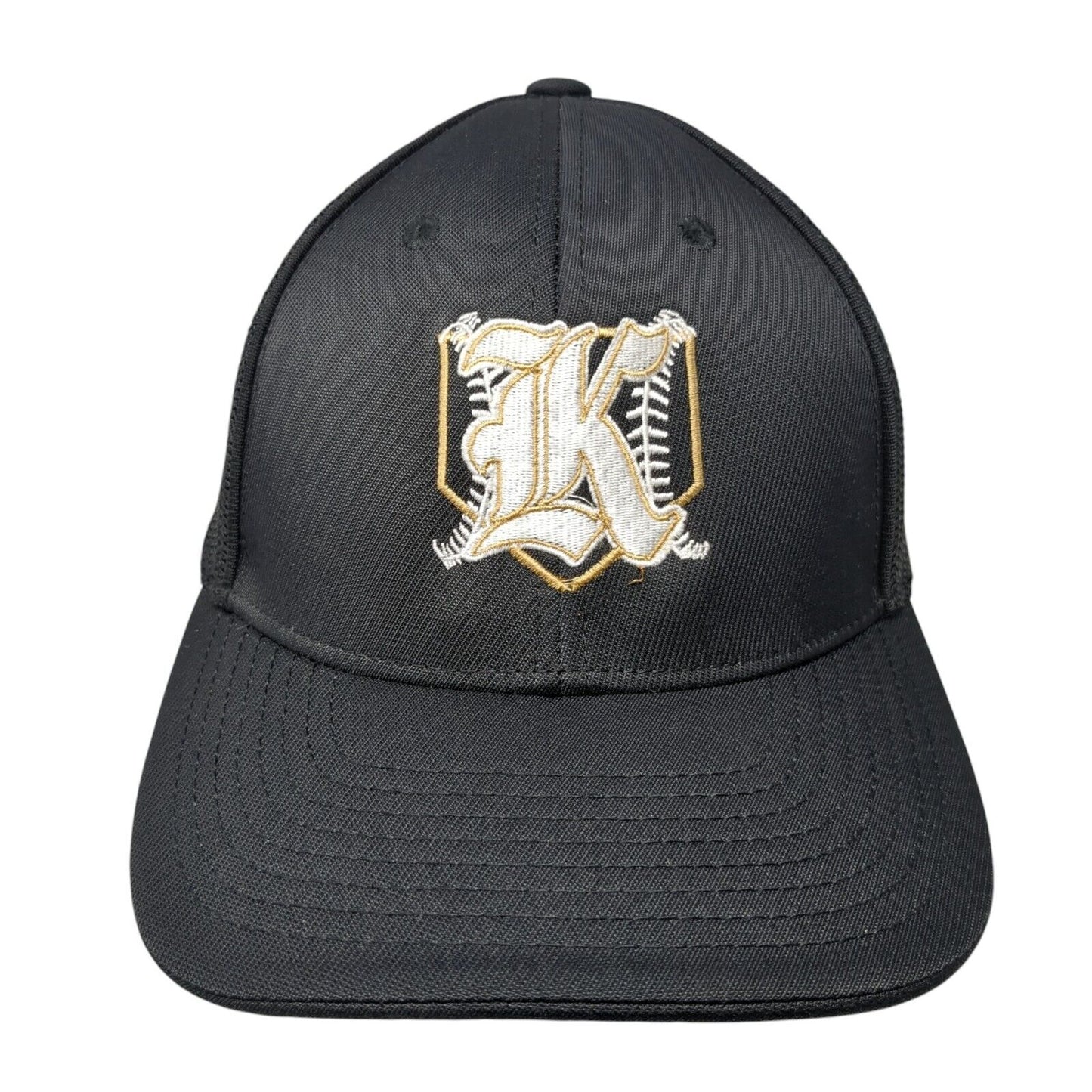 Old English K Fitted Mesh Back Trucker Hat Black 7 3/8-8 Embroidered