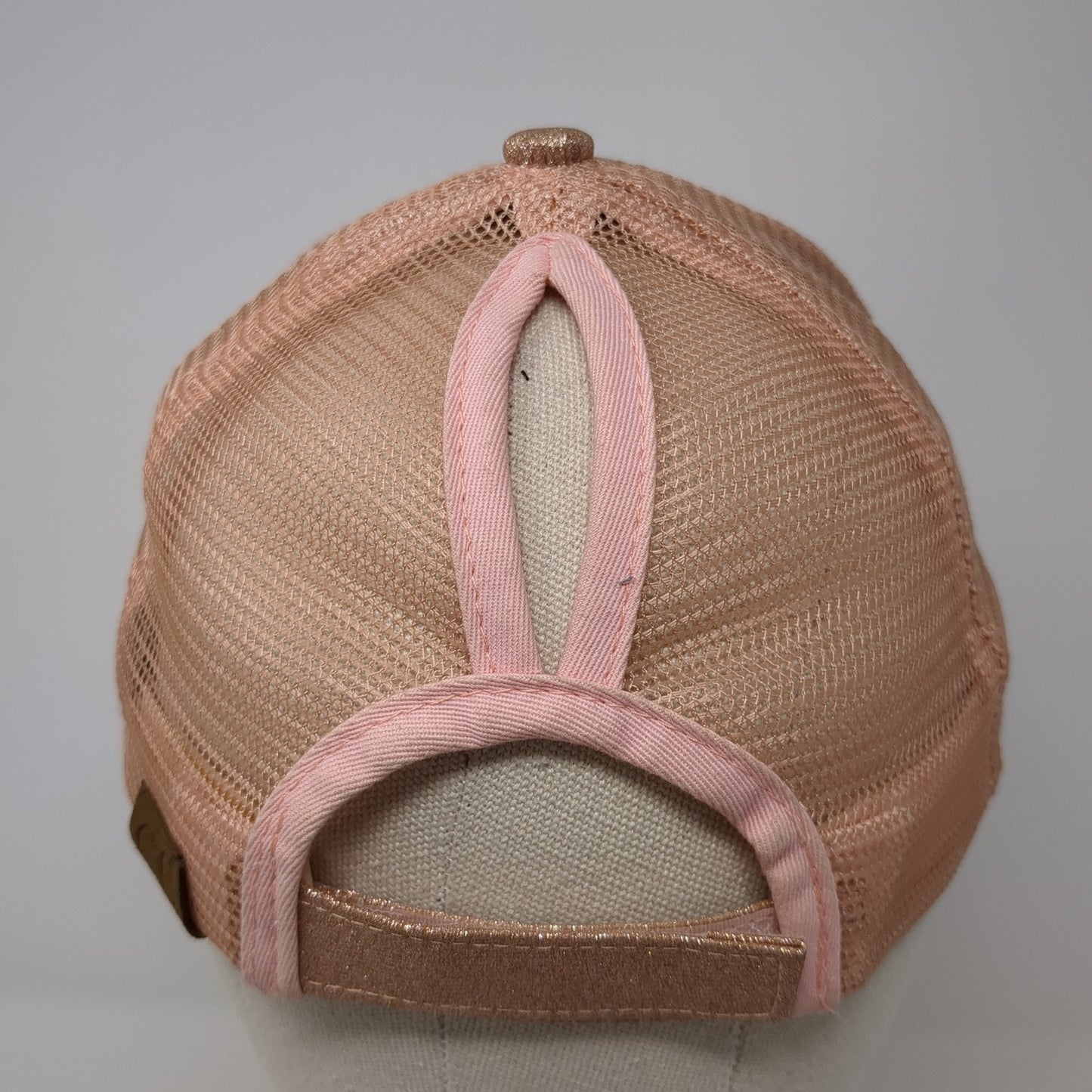 C.C Exclusives Ponytail Trucker Hat Pink One Size Adjustable Mesh Back Glitter
