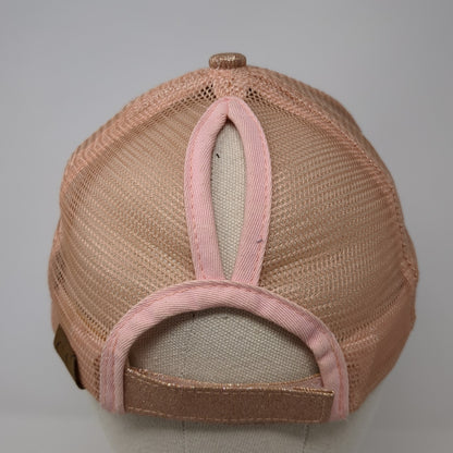 C.C Exclusives Ponytail Trucker Hat Pink One Size Adjustable Mesh Back Glitter