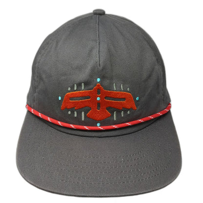Raised by Coyotes 5 Panel Gray Hat One Size Thunderbird Embroidery Rope Snapback