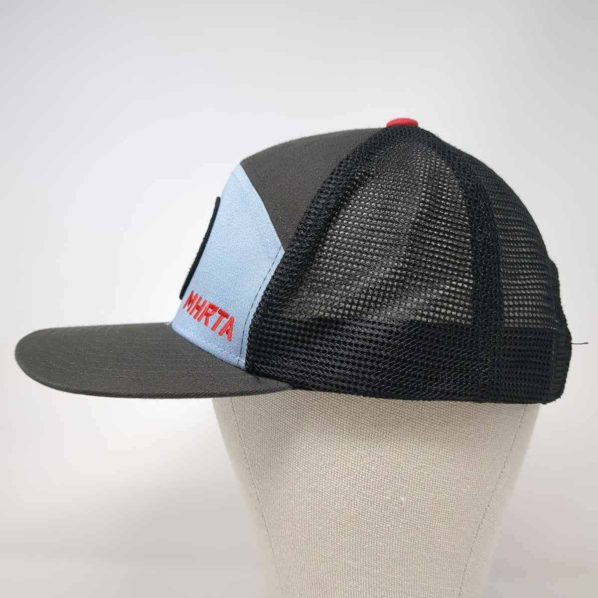 5 Panel Hat Gray Blue One Size MHRTA Logo Mesh Snapback Flat Brim Memorial