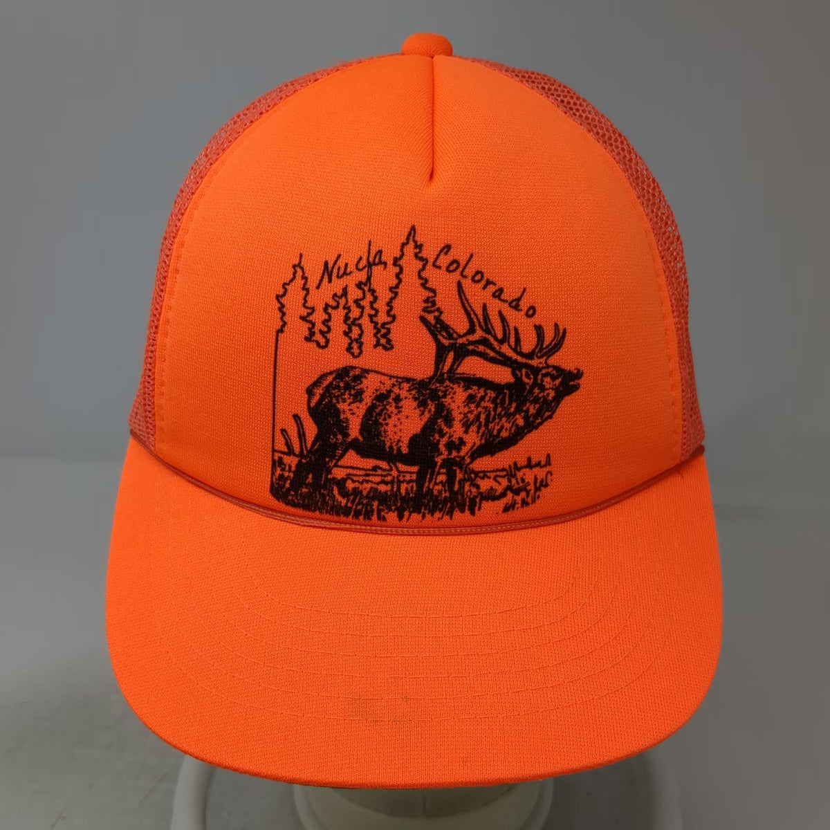 K-Products Trucker Hat Orange One Size Mesh Back Elk Graphic Nucla Colorado