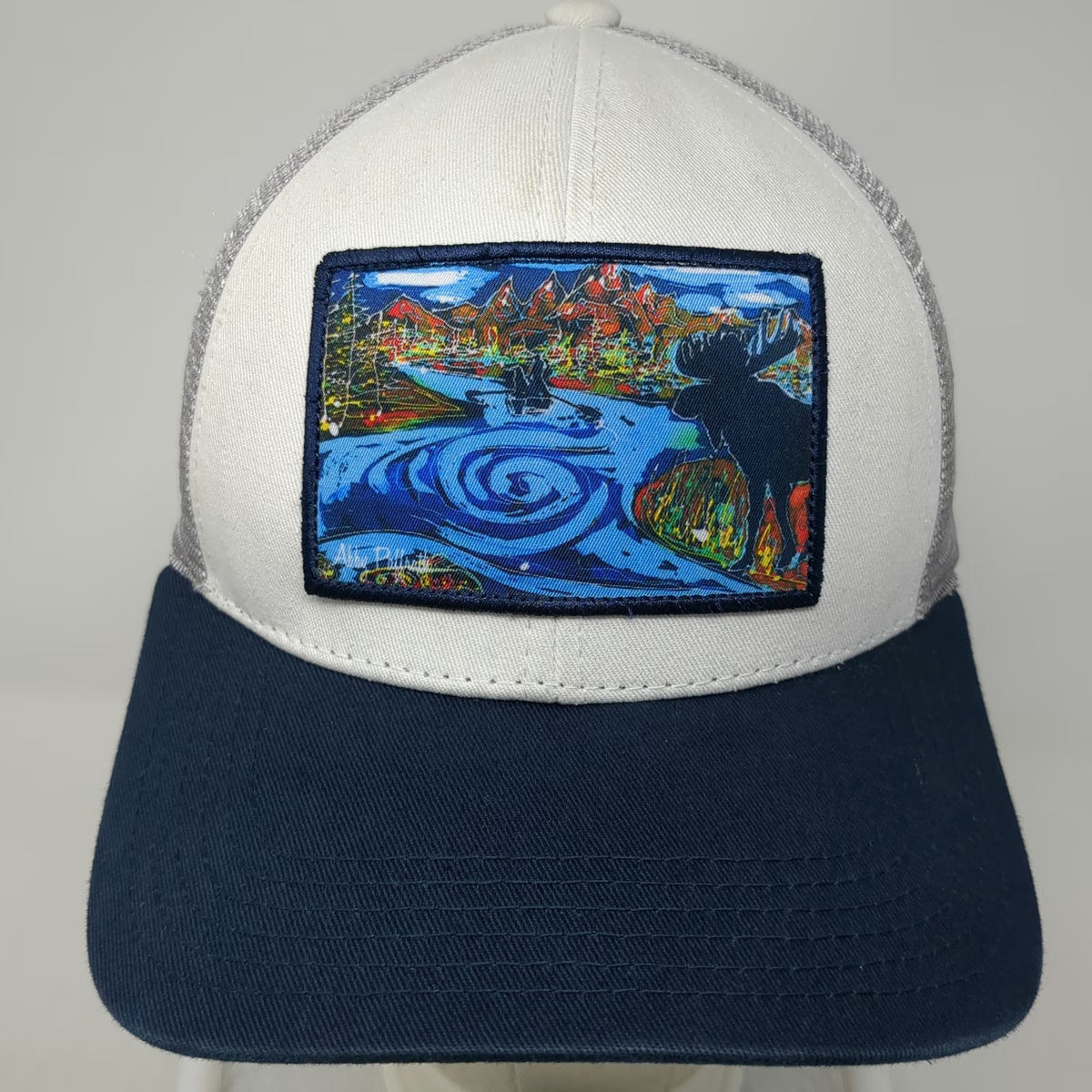 Abby Paffrath Trucker Hat White Blue One Size Grand Teton National Park Moose