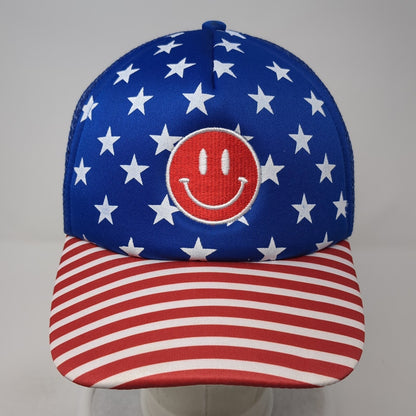 Smiley Face Stars & Stripes Trucker Hat Multicolor One Size Mesh Back Patriotic