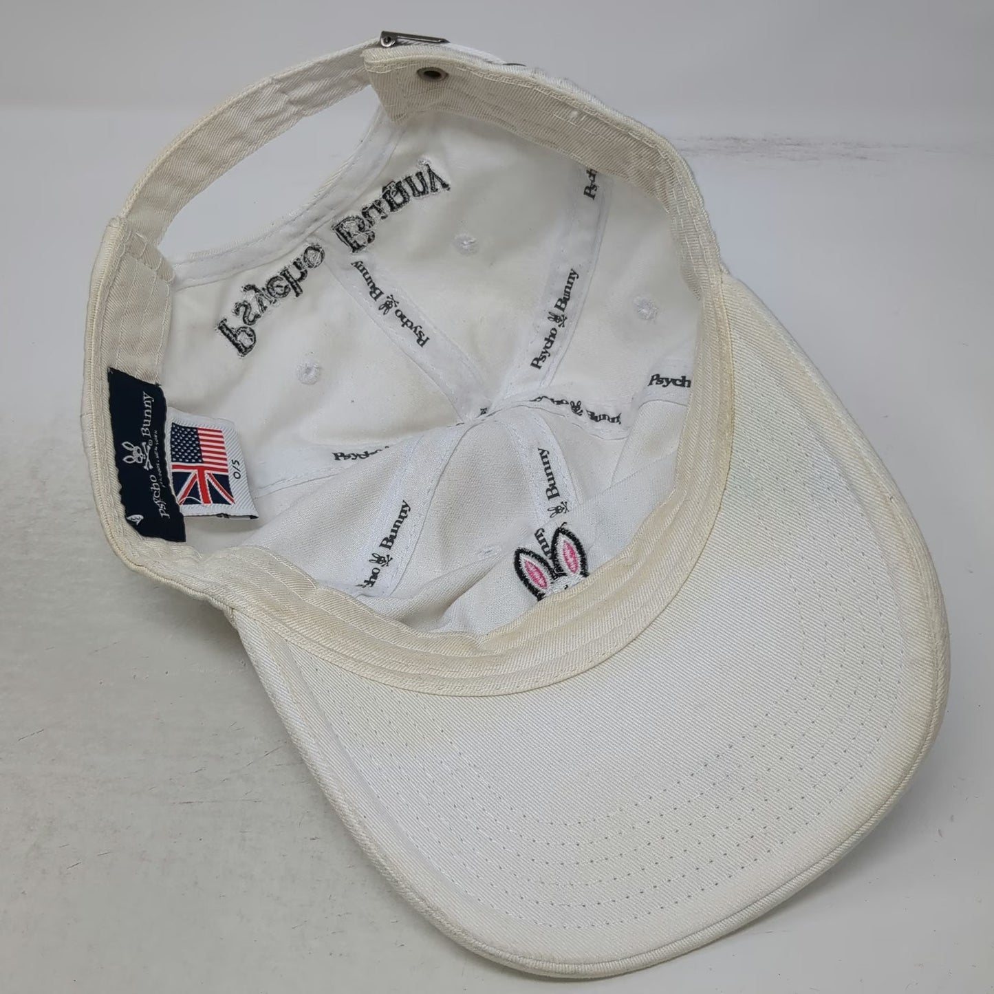 Psycho Bunny Baseball Cap White One Size Embroidered Logo Slideback Cotton Hat