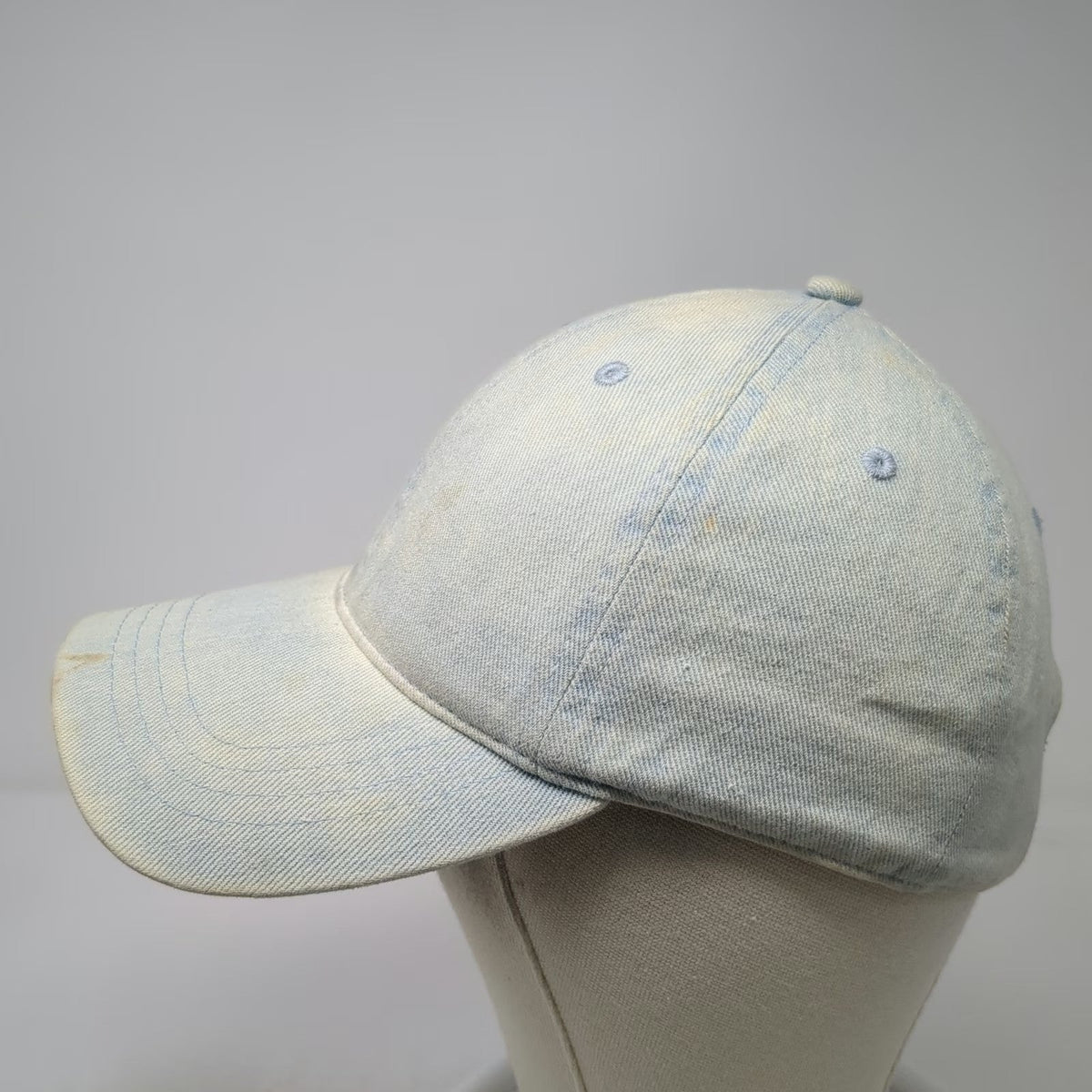 Mighty Fine Baseball Cap Blue One Size Cotton Leather Strap Brass Slideback Hat