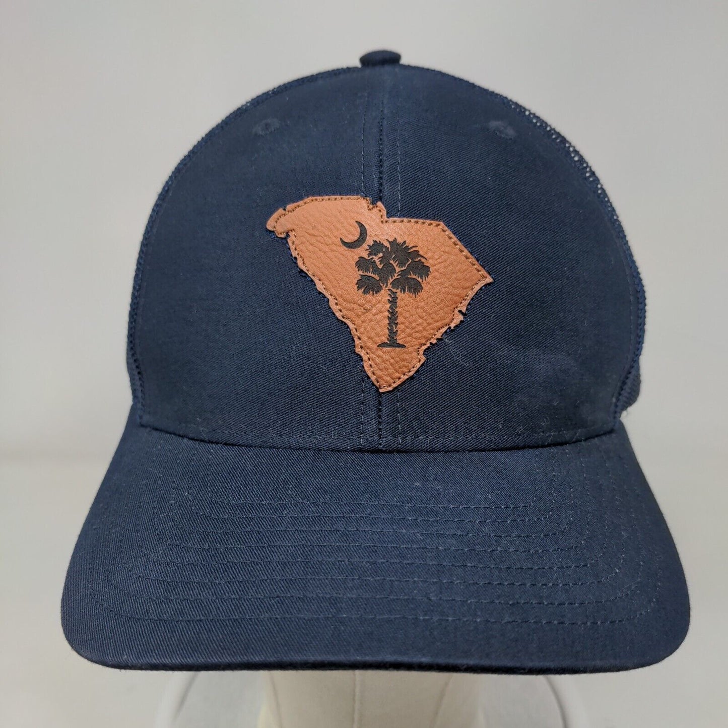 South Carolina Flag Leather Patch Snapback Trucker Hat Blue One Size Mesh Back