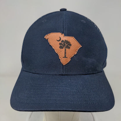 South Carolina Flag Leather Patch Snapback Trucker Hat Blue One Size Mesh Back