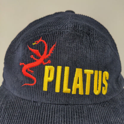 Pilatus Men's Strapback Hat Blue Corduroy Adjustable Embroidered Dragon Logo