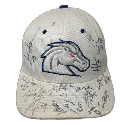 Boise State Broncos NCAA Zephyr White 7 1/8 Autographed Fitted Cap Hat Blue Logo