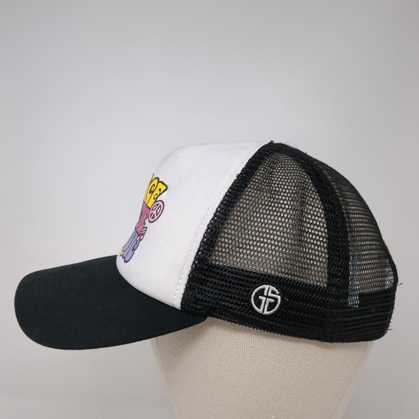 Peace Love Music Snapback Trucker Hat Black Youth 5-10 Years Mesh Back
