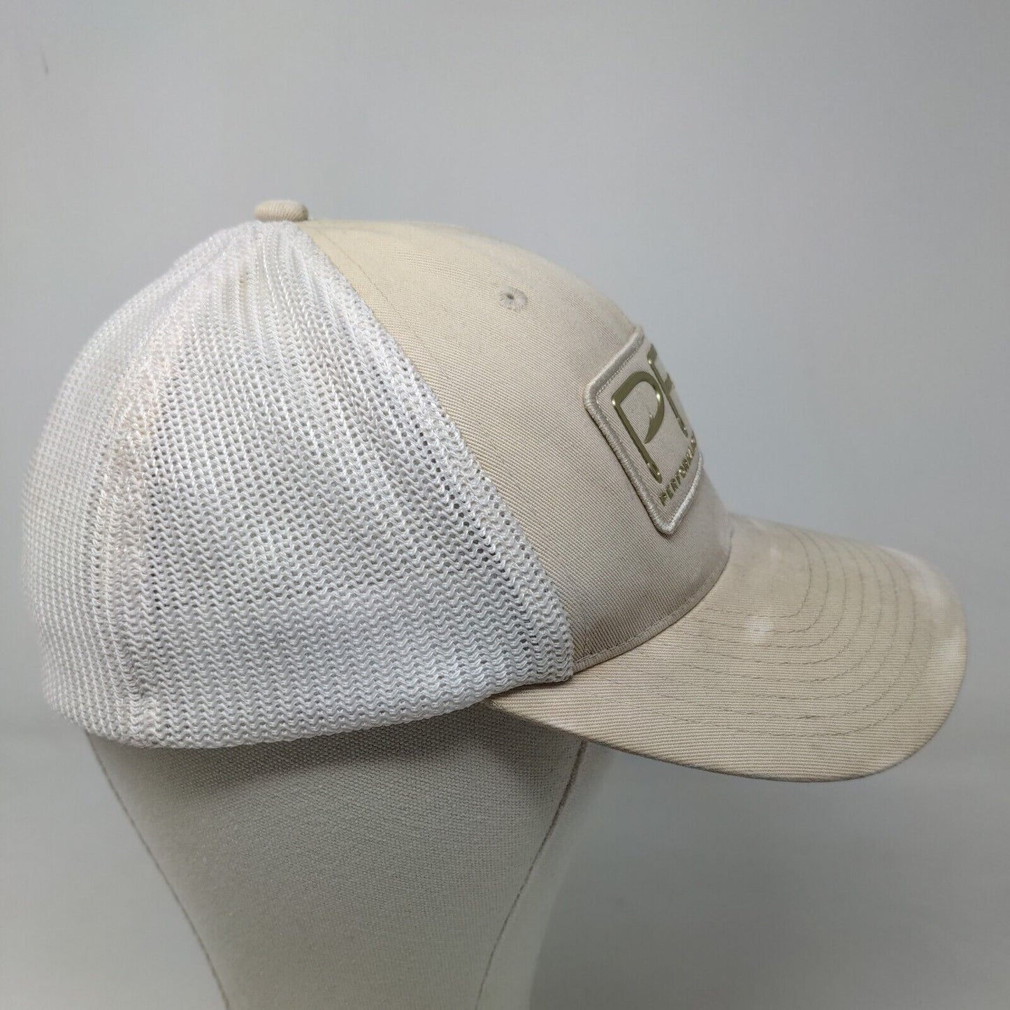 Columbia Men's Fitted Hat Tan Mesh Back 3D Logo Fishing Distressed