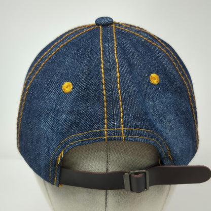 Baseball Cap Blue One Size Rhinestone Brim Rose Embroidery Denim Slideback Hat
