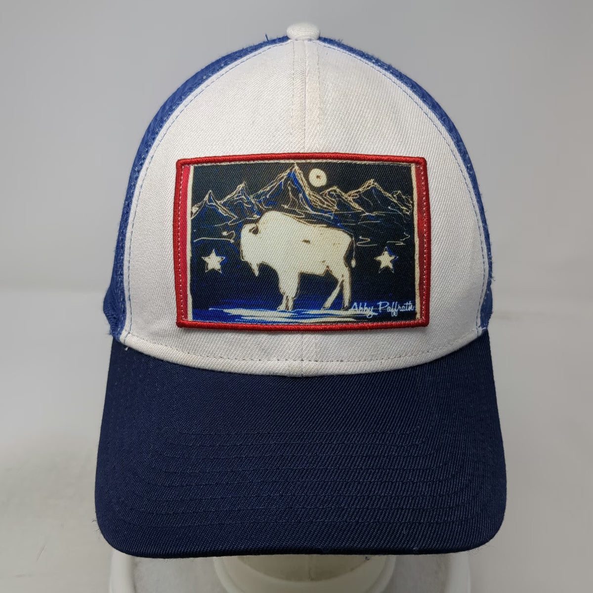 Art 4 All Abby Paffrath Bison Patch Blue One Size Trucker Hat Snapback Mesh Back