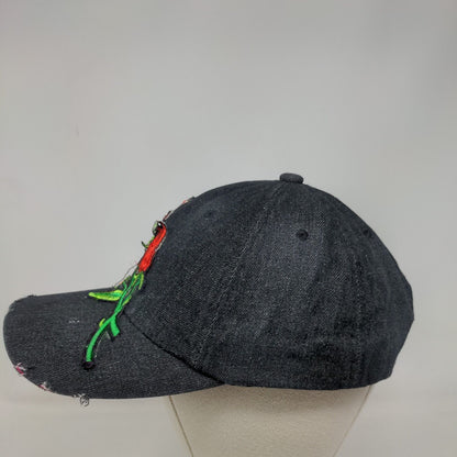 Rose Slideback Hat Black One Size Adjustable Embroidered Distressed 6 Panel
