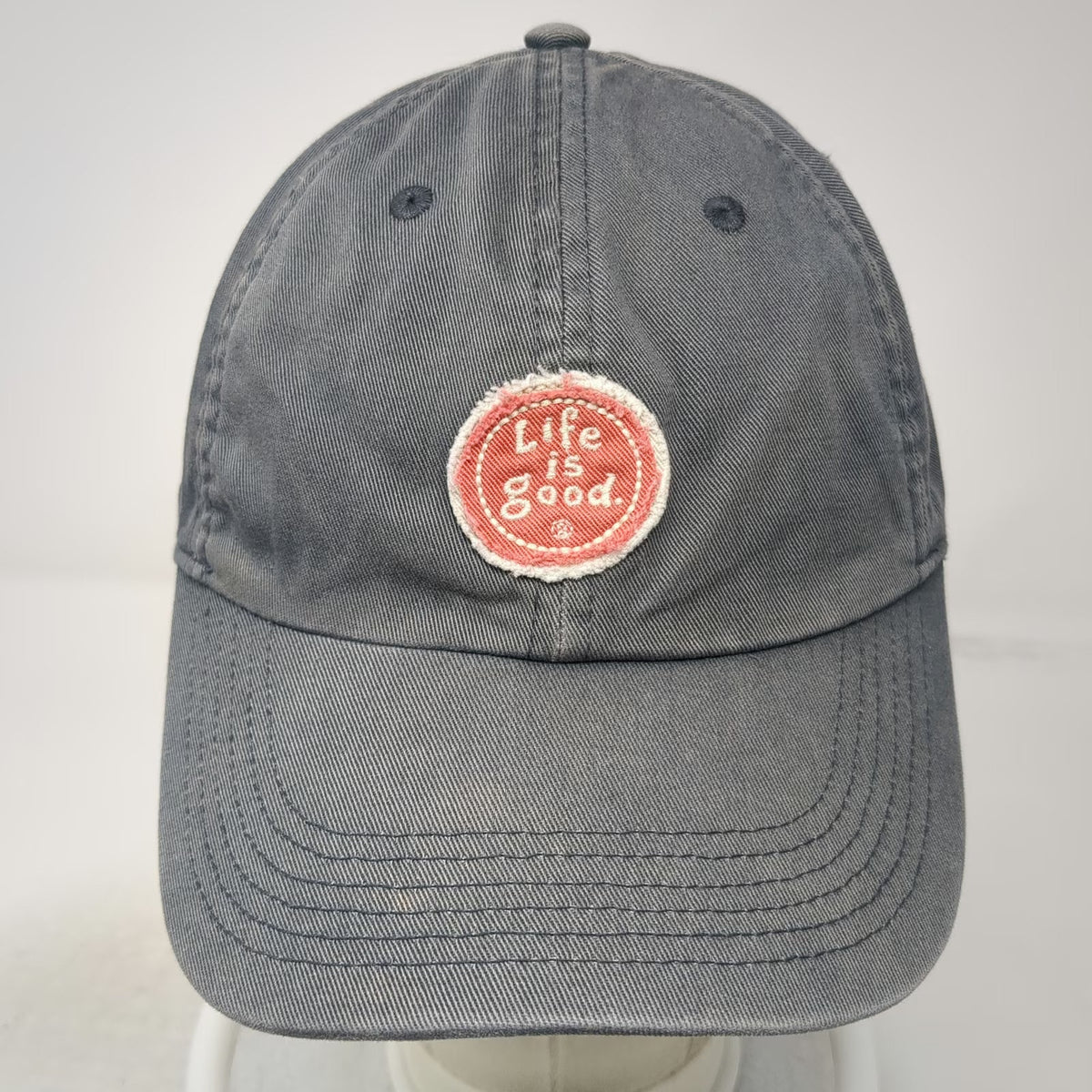 Life is Good Baseball Cap Gray One Size Slideback Cotton Embroidered Patch Hat