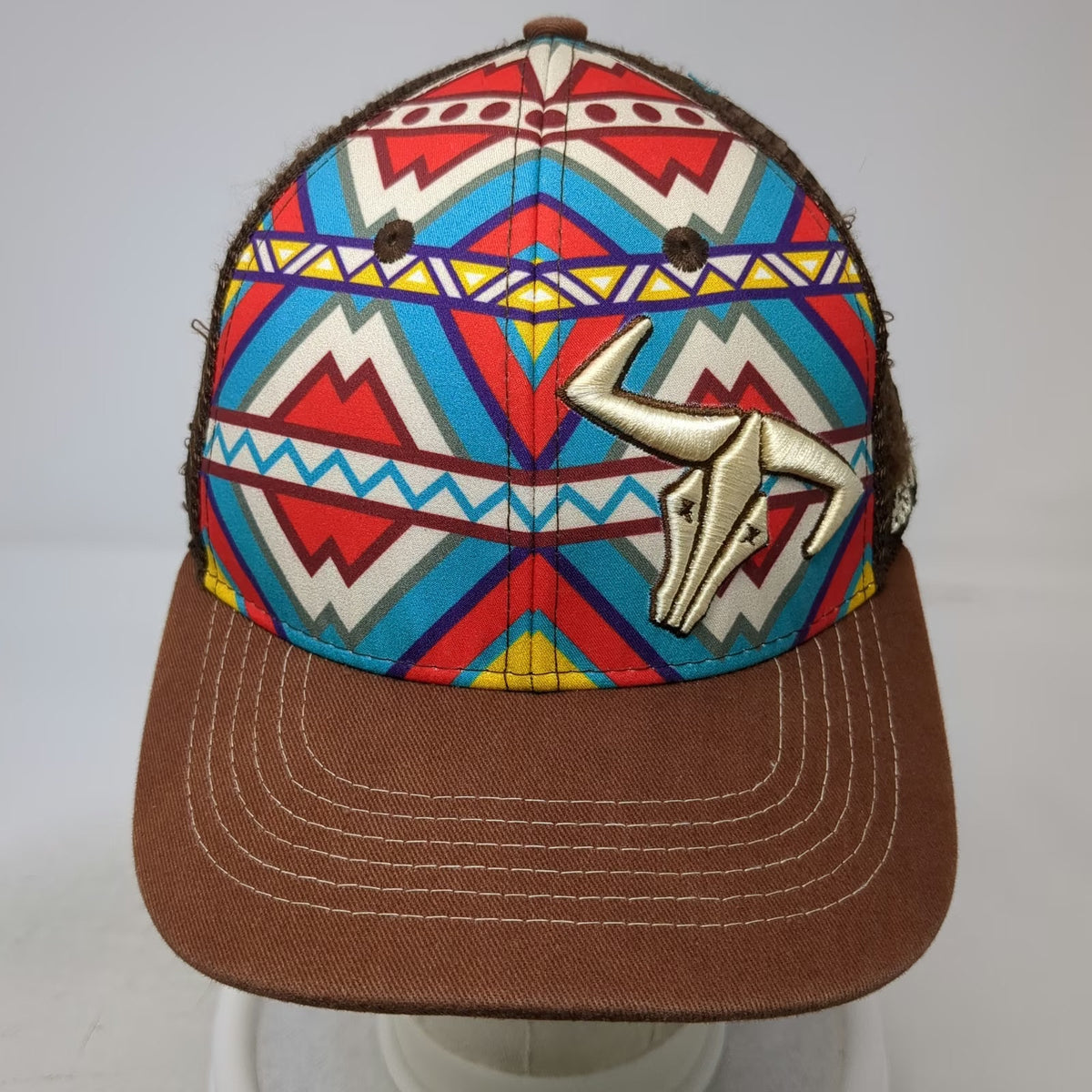 Go Left Apparel Co. Trucker Hat Brown OS Bull Skull Geometric Aztec Pattern