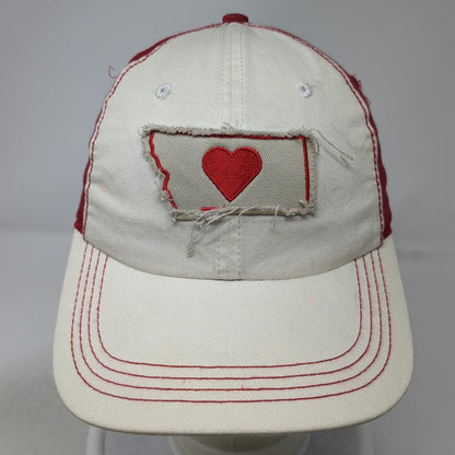 Ahead Baseball Cap White Red One Size Montana Heart State Distressed Patch Hat