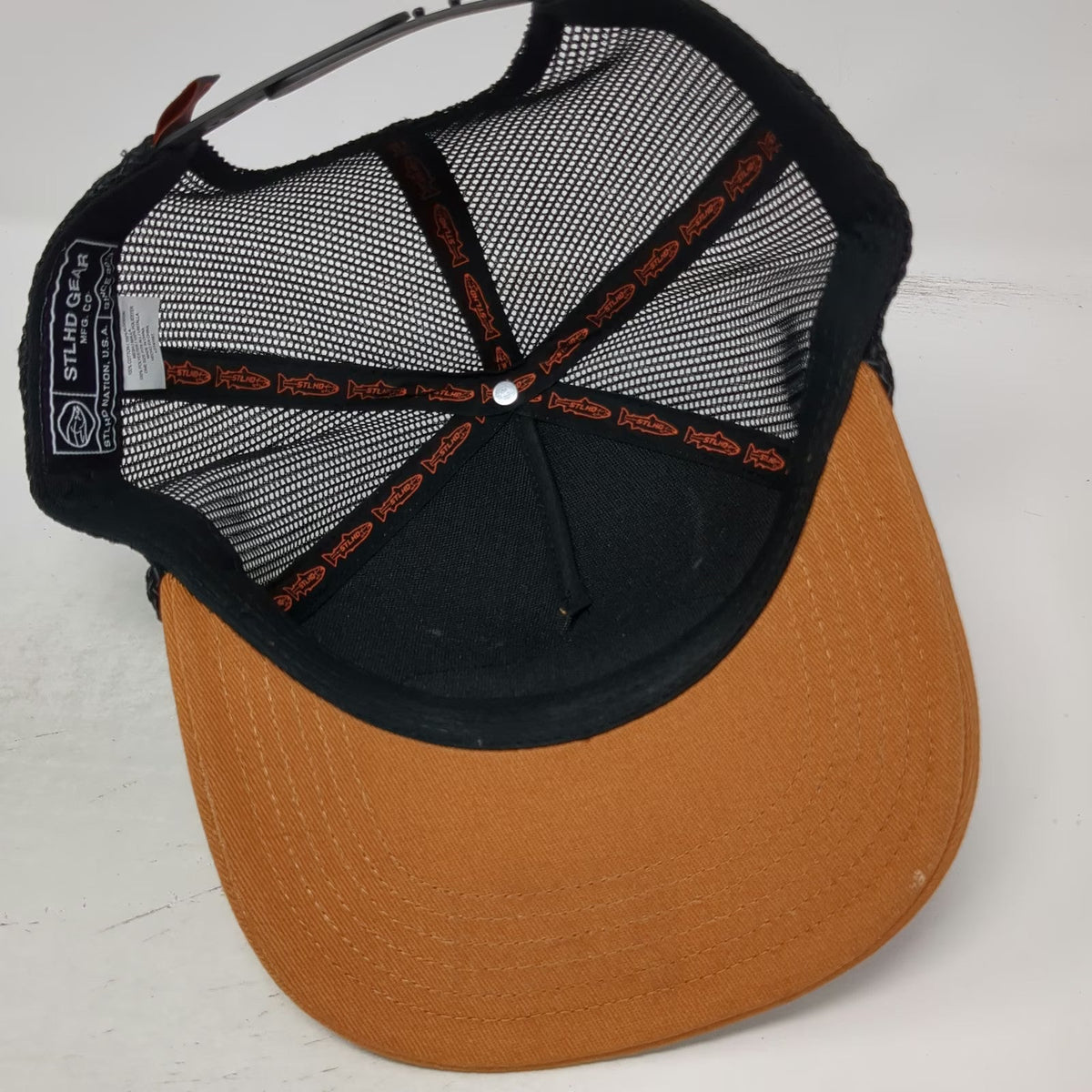 STLHD Gear Brown Black Trucker Hat One Size Mesh Snapback Steelhead Fish Patch