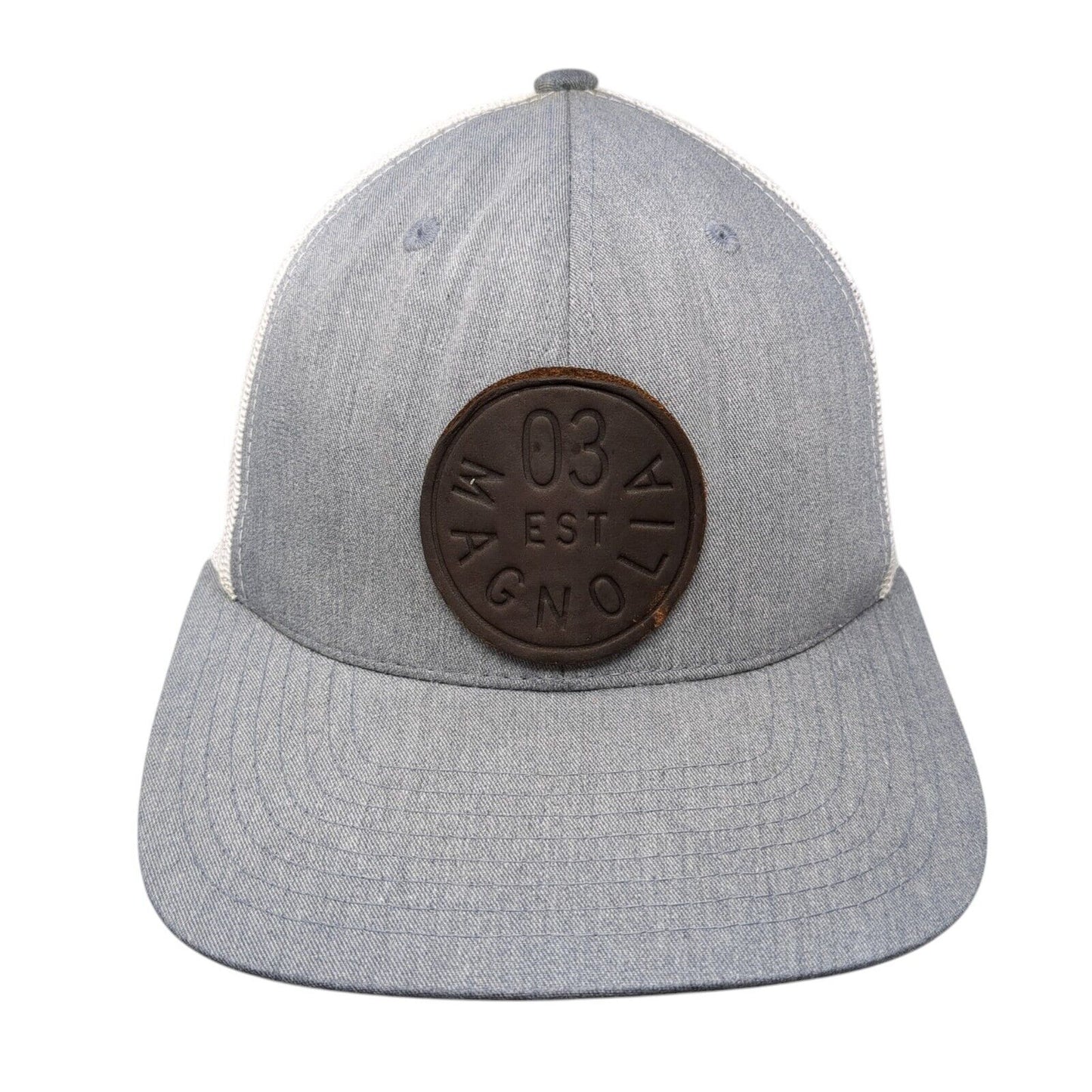 Magnolia Leather Patch Snapback Trucker Hat Gray OSFA Mesh Back Yupoong