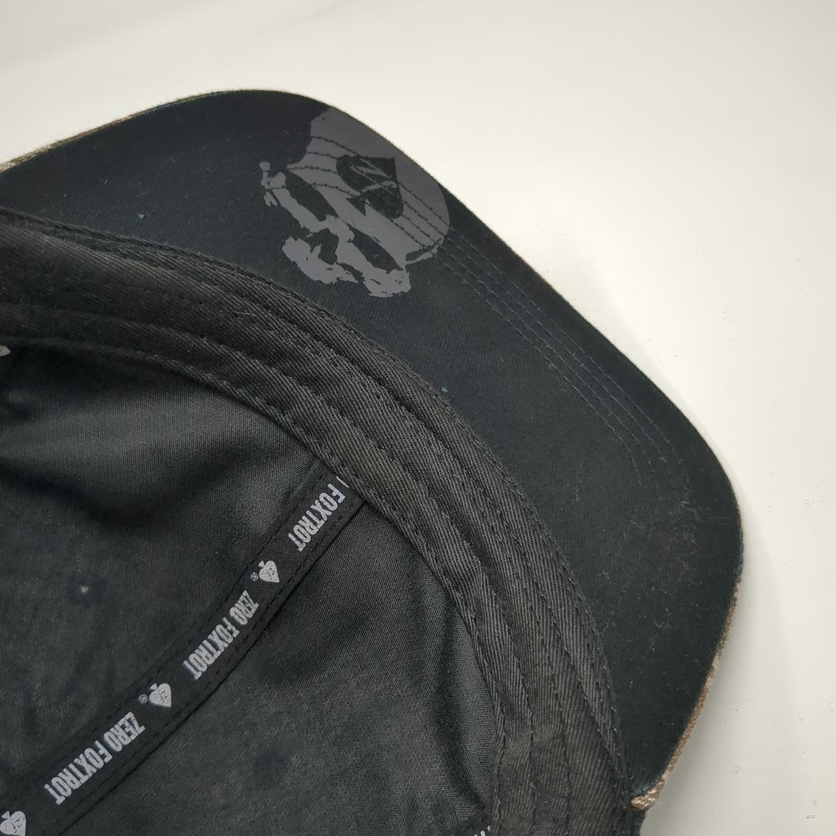 Zero Foxtrot Snapback Hat Black Camo One Size Skull Ace Patch Logo Brim Cotton