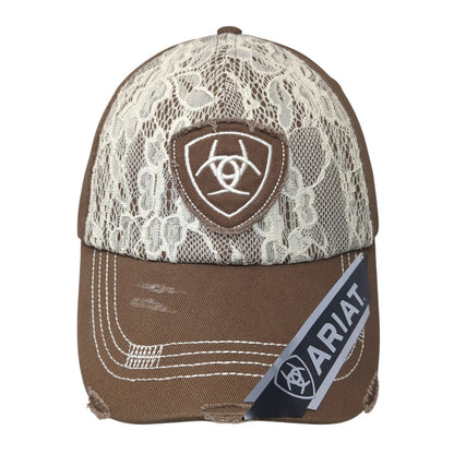 Ariat Strapback Baseball Cap Brown One Size Adjustable Distressed Lace Trim